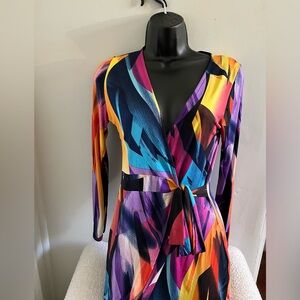 Colorful Abstract Wrap Dress - Vibrant Multi-Color
